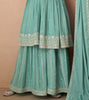 Sea Green Designer Embroidered Silk Party Wear Sharara Suit-Saira's Boutique