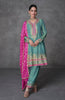 Sea Green & Pink Designer Embroidered Organza Silk Anarkali Salwar Suit-Saira's Boutique