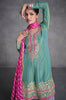 Sea Green & Pink Designer Embroidered Organza Silk Anarkali Salwar Suit-Saira's Boutique