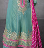 Sea Green & Pink Designer Embroidered Organza Silk Anarkali Salwar Suit-Saira's Boutique