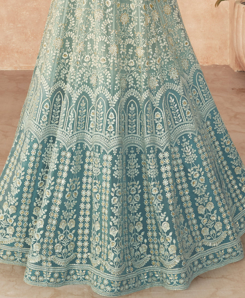 Shaded Blue Designer Heavy Embroidered Georgette Anarkali Gown-Saira's Boutique