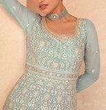 Shaded Blue Designer Heavy Embroidered Georgette Anarkali Gown-Saira's Boutique