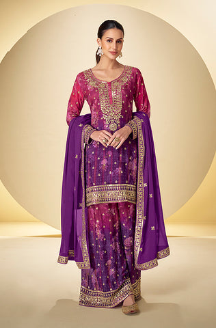 Shaded Orange Designer Embroidered Crepe Silk Party Wear Kaftan Suit