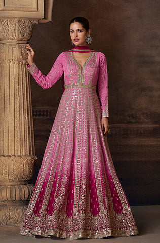 Blue Designer Heavy Work Premium Georgette Wedding Gown