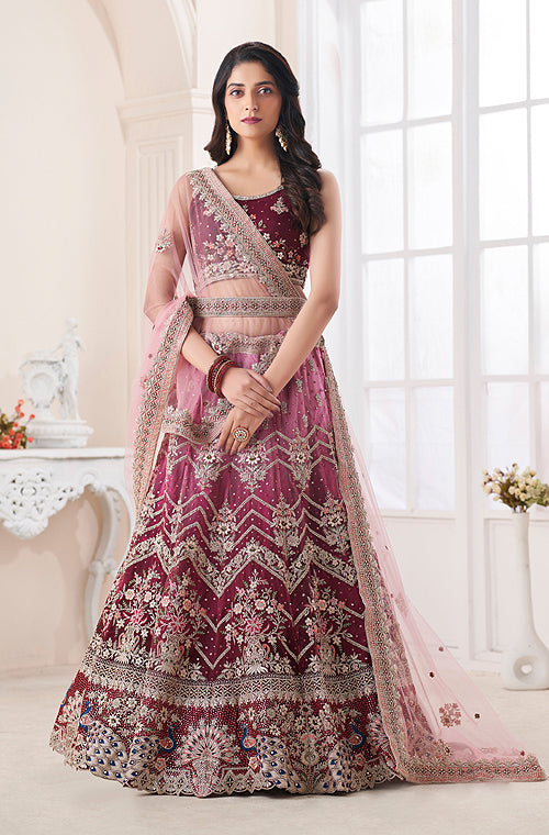 Wine Bridal Lehenga, Embroidered Wedding Lehenga, Saira's Boutique