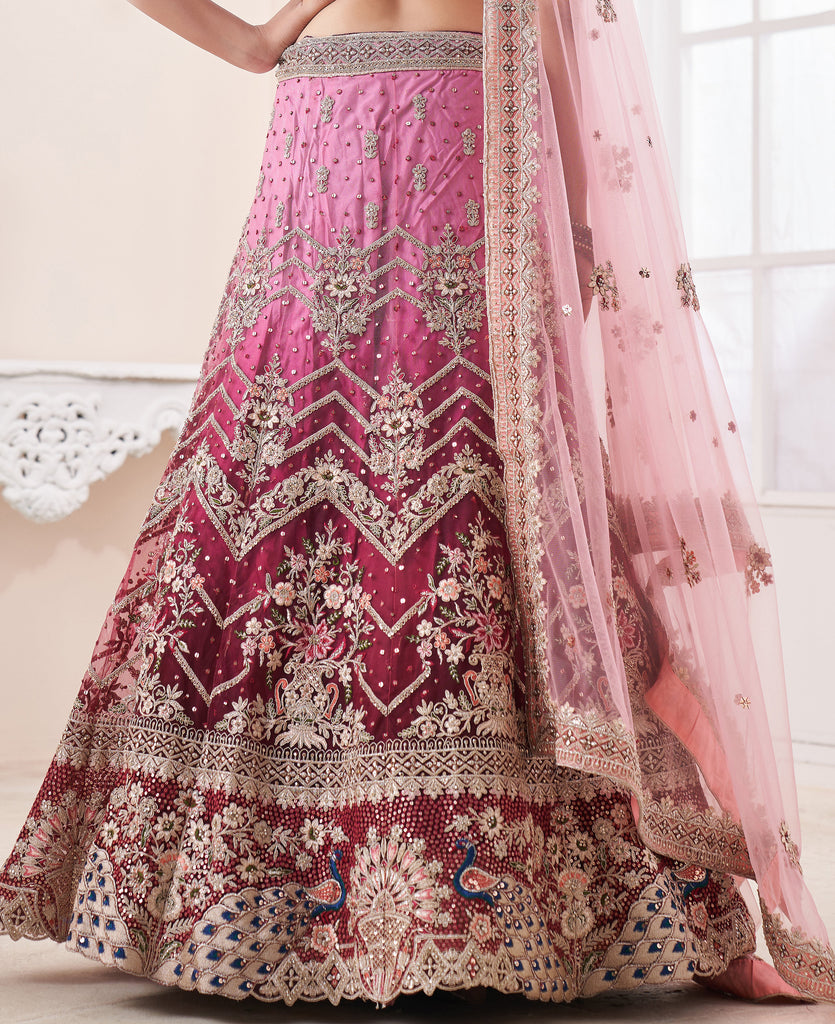 Shaded Wine Designer Heavy Embroidered Art Silk Bridal Lehenga-Saira's Boutique