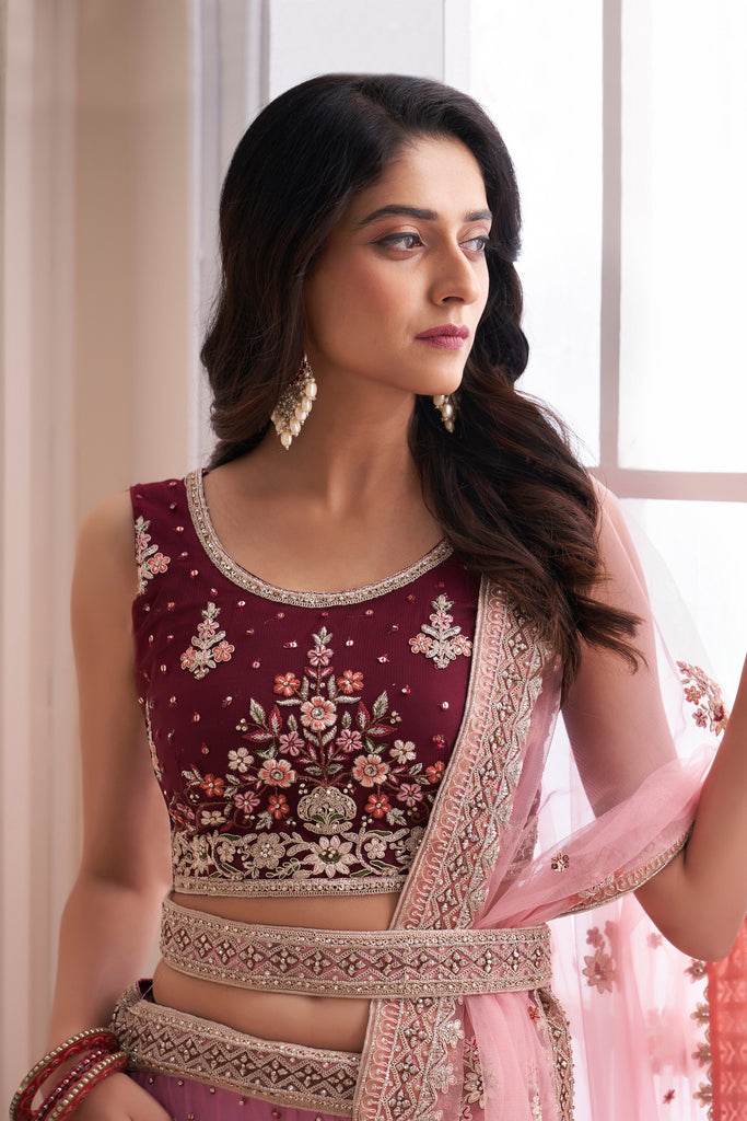 Shaded Wine Designer Heavy Embroidered Art Silk Bridal Lehenga-Saira's Boutique