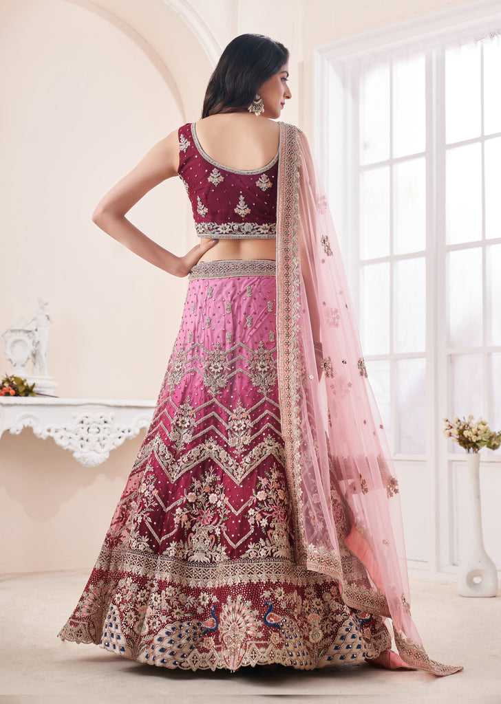 Shaded Wine Designer Heavy Embroidered Art Silk Bridal Lehenga-Saira's Boutique