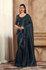 Shimmer Peacock Black Designer Embroidered Silk Wedding Party Wear Saree-Saira's Boutique