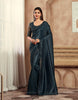 Shimmer Peacock Black Designer Embroidered Silk Wedding Party Wear Saree-Saira's Boutique