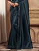 Shimmer Peacock Black Designer Embroidered Silk Wedding Party Wear Saree-Saira's Boutique