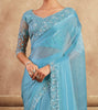 Sky Blue Designer Embroidered Silk Wedding Party Wear Saree-Saira's Boutique