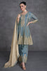 Slate Blue Designer Embroidered Organza Silk Anarkali Salwar Suit-Saira's Boutique