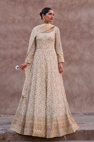 Dark Wine Designer Embroidered Net Wedding Anarkali Gown