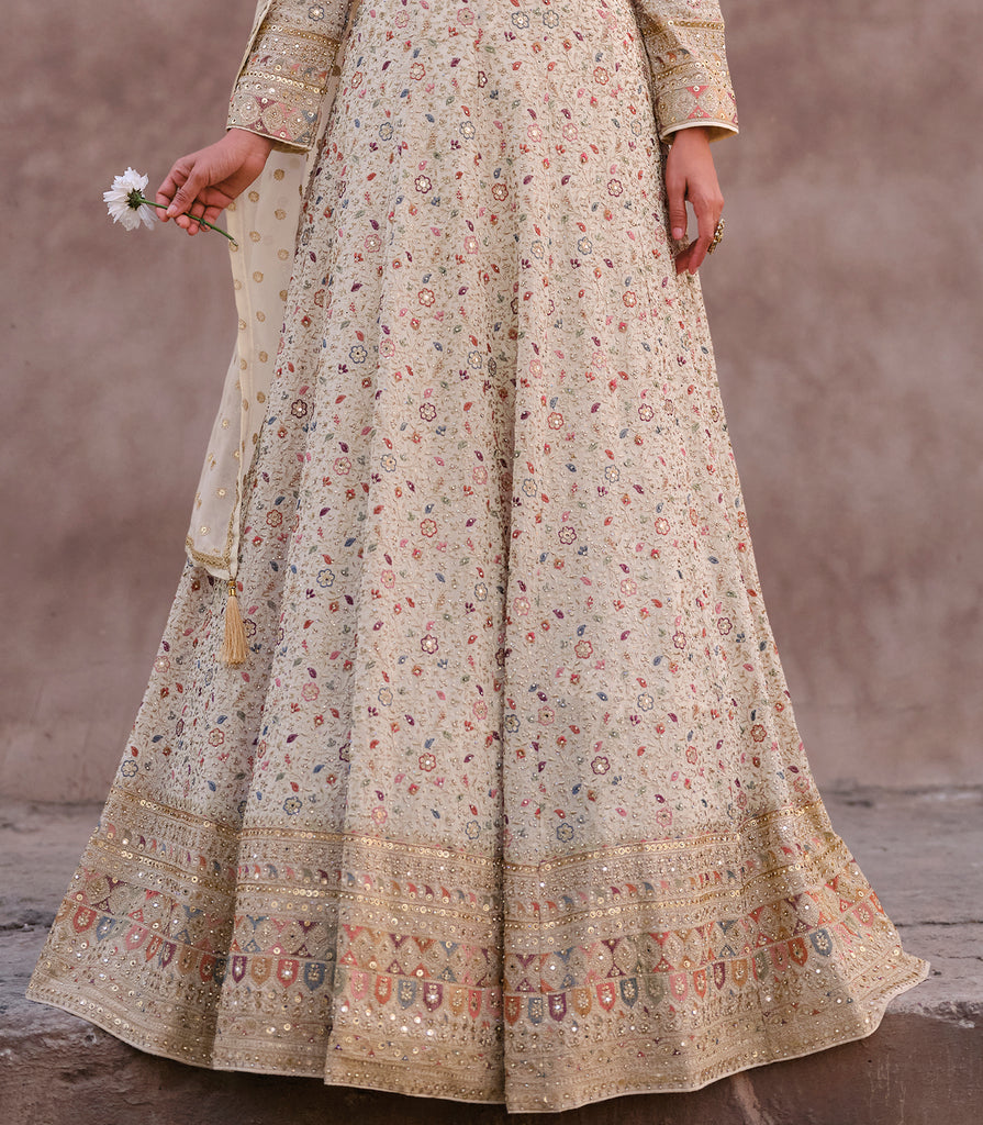 Smokey Taupe Designer Heavy Embroidered Georgette Bridal Anarkali Gown-Saira's Boutique