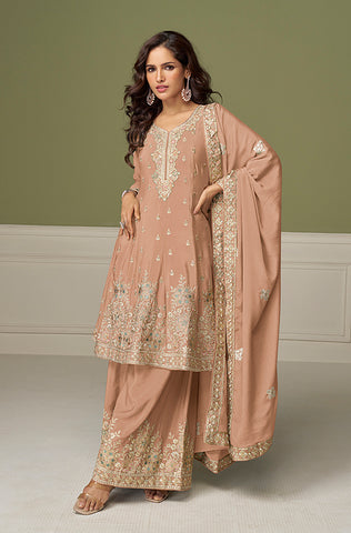 Sage Green Designer Embroidered Party Wear Kurti Style Palazzo Suit