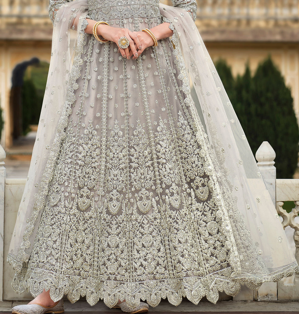 Taupe Designer Heavy Embroidered Wedding Anarkali Suit-Saira's Boutique