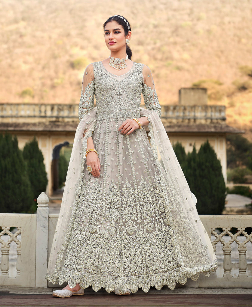 Taupe Designer Heavy Embroidered Wedding Anarkali Suit-Saira's Boutique