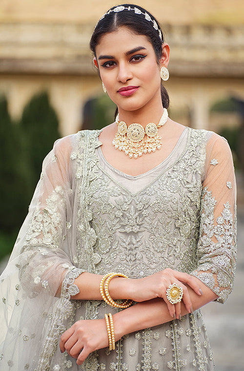 Taupe Designer Heavy Embroidered Wedding Anarkali Suit-Saira's Boutique