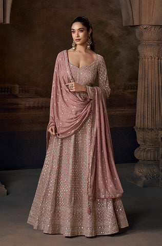 Sage Green Designer Embroidered Pure Georgette Pant Style Anarkali Gown