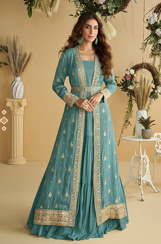 Mint Green & Off White Designer Embroidered Premium Silk Salwar Suit