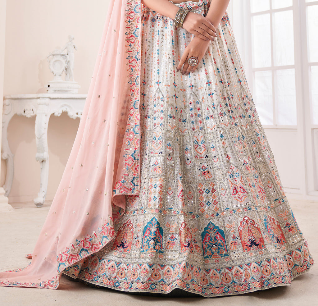 White Designer Heavy Embroidered Georgette Bridal Lehenga-Saira's Boutique