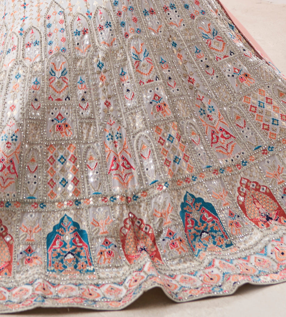White Designer Heavy Embroidered Georgette Bridal Lehenga-Saira's Boutique