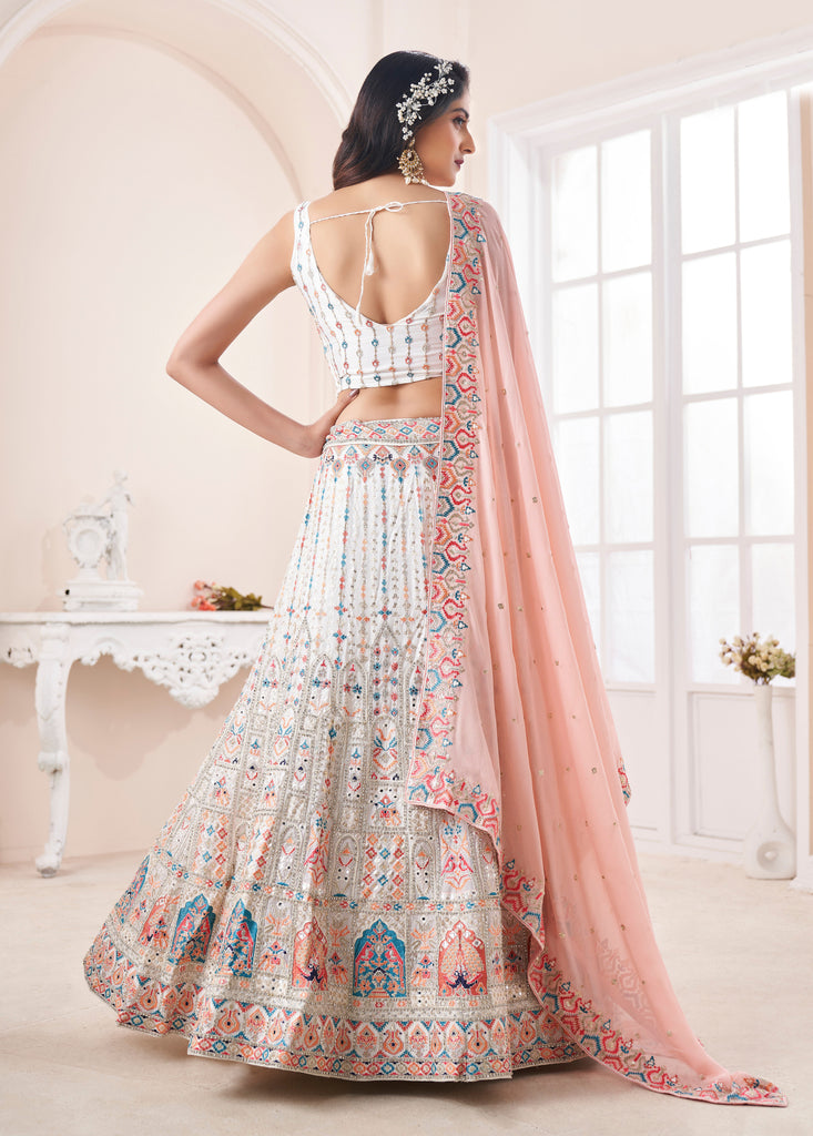 White Designer Heavy Embroidered Georgette Bridal Lehenga-Saira's Boutique