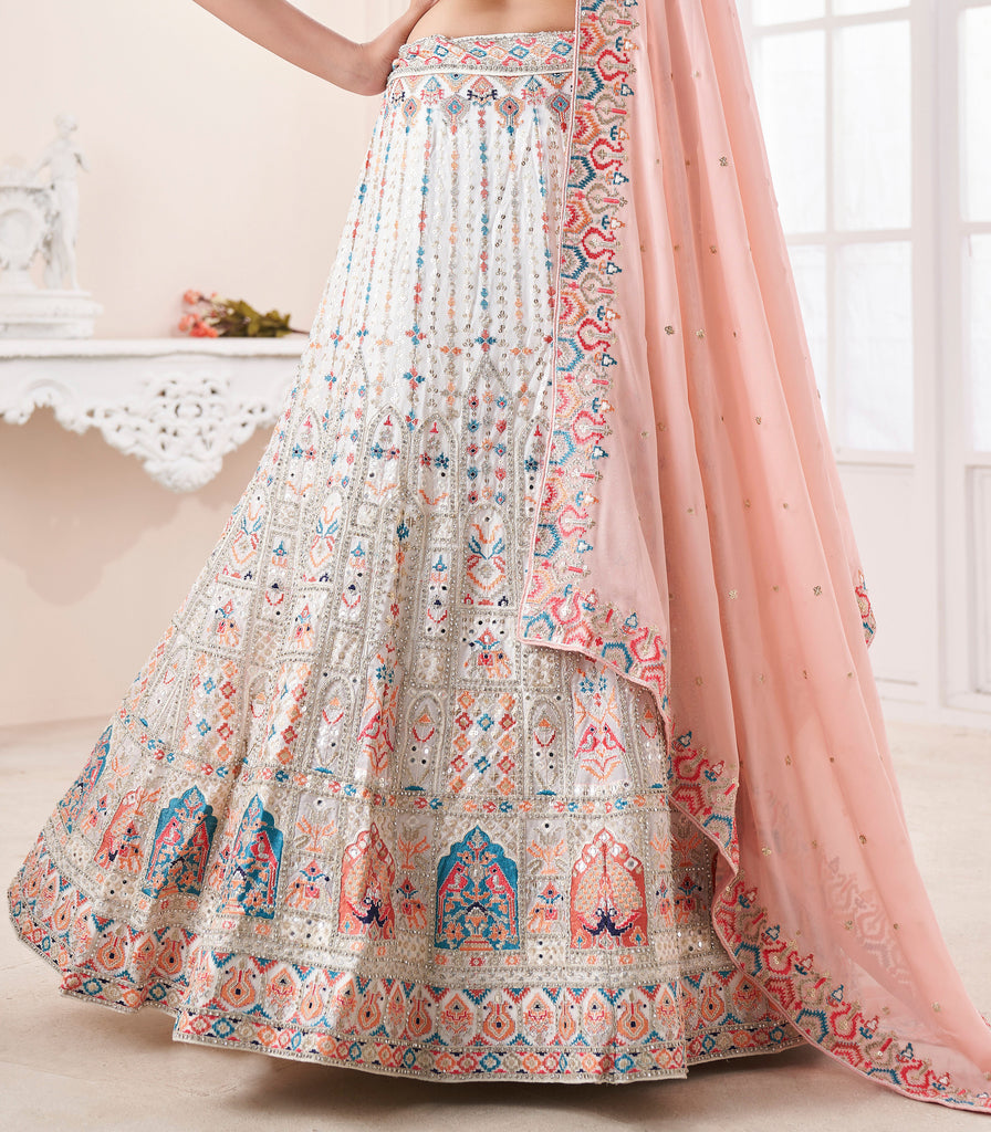 White Designer Heavy Embroidered Georgette Bridal Lehenga-Saira's Boutique