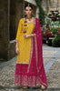 Yellow & Burgundy Designer Embroidered Silk Wedding Sharara Suit-Saira's Boutique