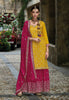 Yellow & Burgundy Designer Embroidered Silk Wedding Sharara Suit-Saira's Boutique