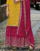 Yellow & Burgundy Designer Embroidered Silk Wedding Sharara Suit-Saira's Boutique