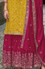 Yellow & Burgundy Designer Embroidered Silk Wedding Sharara Suit-Saira's Boutique