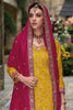 Yellow & Burgundy Designer Embroidered Silk Wedding Sharara Suit-Saira's Boutique