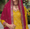 Yellow & Burgundy Designer Embroidered Silk Wedding Sharara Suit-Saira's Boutique