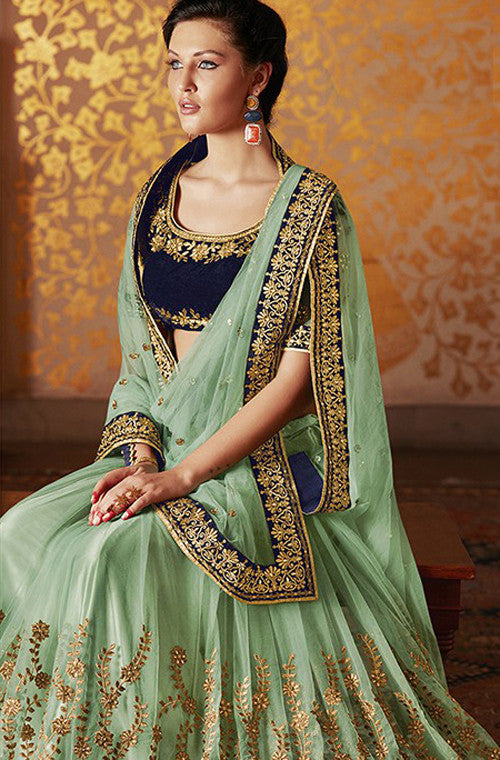 Green Designer Embroidered Net Bridal Saree-Saira's Boutique