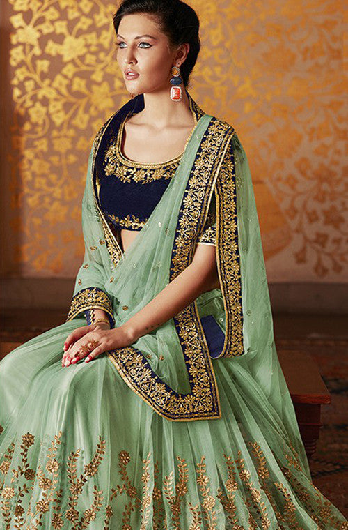 Green Designer Embroidered Net Bridal Saree-Saira's Boutique