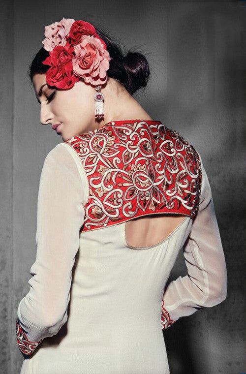 Red & White Georgette Designer Kurti-Saira's Boutique