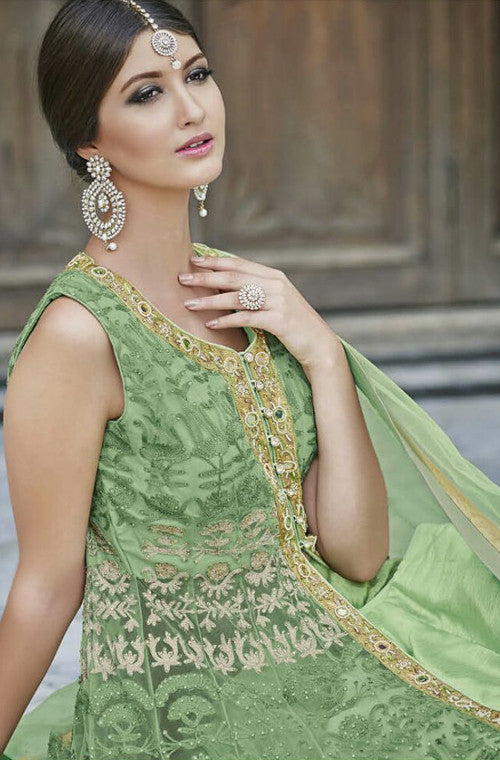 Light Green Designer Heavy Bridal Anarkali Suit-Saira's Boutique