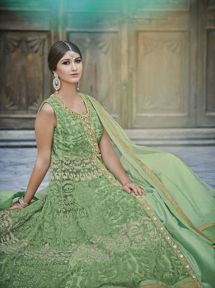 Light Green Designer Heavy Bridal Anarkali Suit-Saira's Boutique