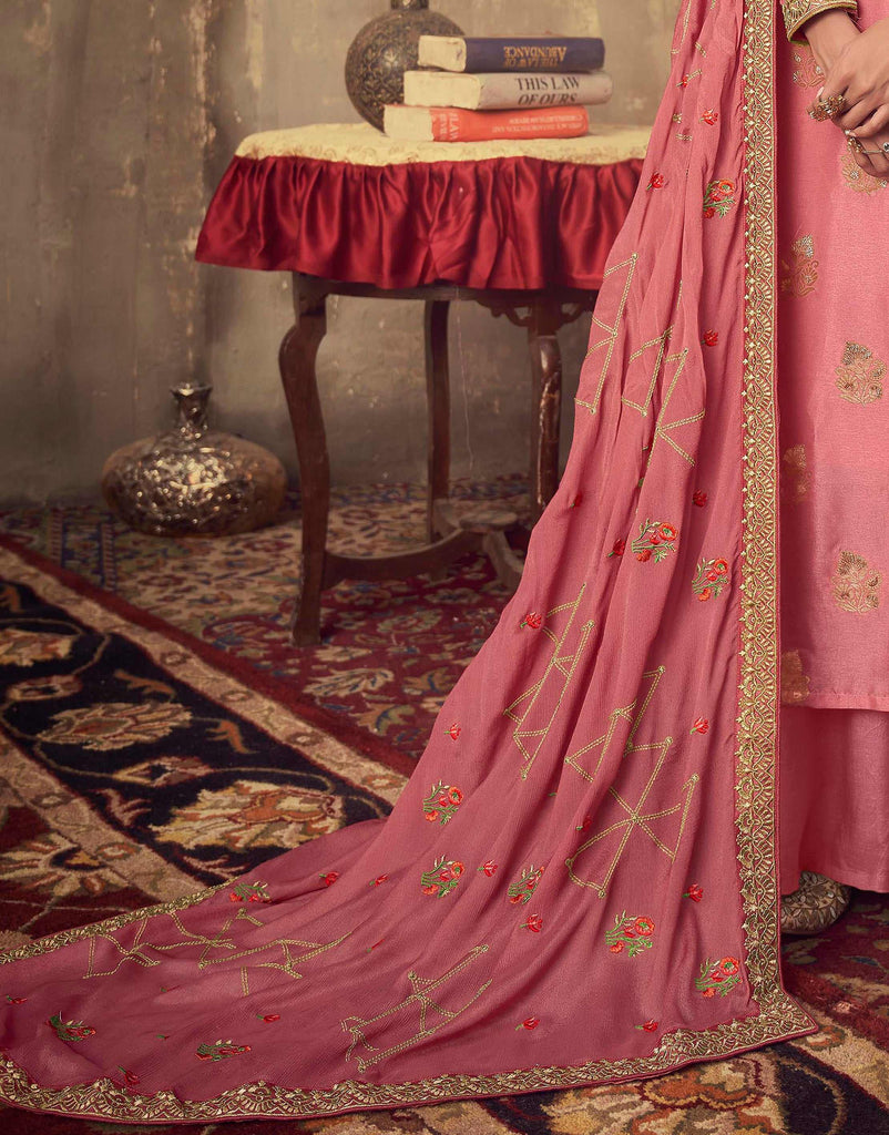 Antique Pink Designer Embroidered Party Wear Palazzo Suit-Saira's Boutique