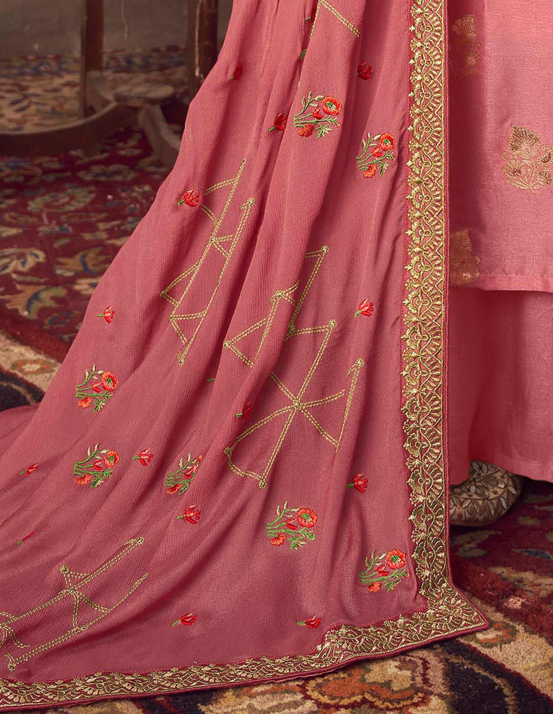 Antique Pink Designer Embroidered Party Wear Palazzo Suit-Saira's Boutique