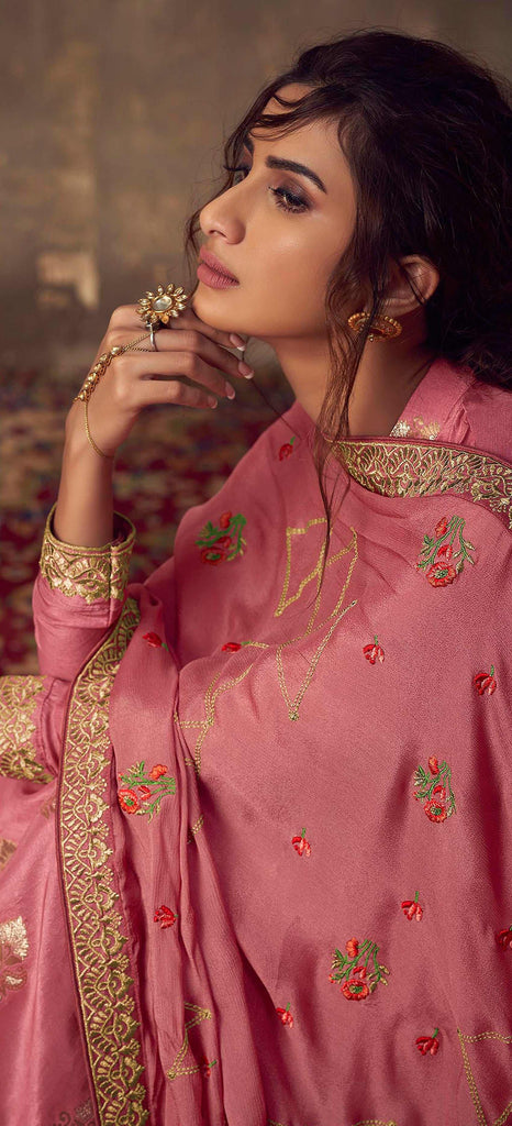 Antique Pink Designer Embroidered Party Wear Palazzo Suit-Saira's Boutique