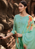 Aqua Blue Green Designer Embroidered Lucknowi Chikankari Pant Suit-Saira's Boutique