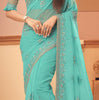 Aquamarine Blue Designer Embroidered Silk Wedding Saree-Saira's Boutique