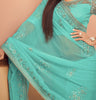 Aquamarine Blue Designer Embroidered Silk Wedding Saree-Saira's Boutique