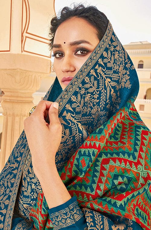 Azure Blue Designer Embroidered Jacquard Party Wear Pant Suit-Saira's Boutique