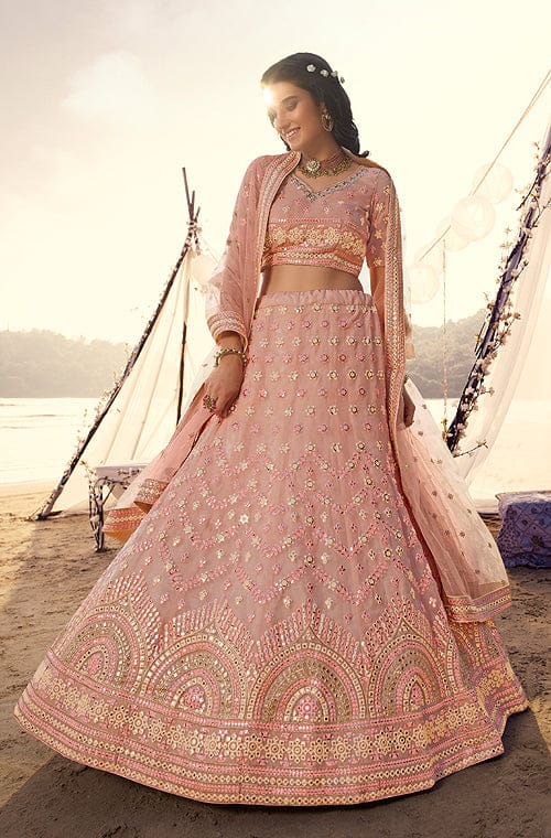 Baby Pink Designer Heavy Embroidered Wedding & Bridal Lehenga-Saira's Boutique