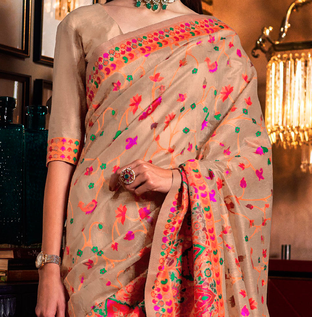 Beige Multicolor Designer Embroidered Silk Wedding Saree-Saira's Boutique