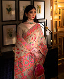Beige Multicolor Designer Embroidered Silk Wedding Saree-Saira's Boutique